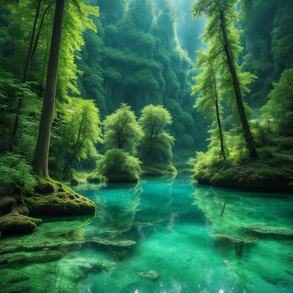 Lush Green Forest and Vibrant River Landscape