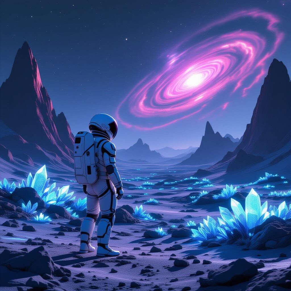 Astronaut on Alien Planet with Crystal Formations
