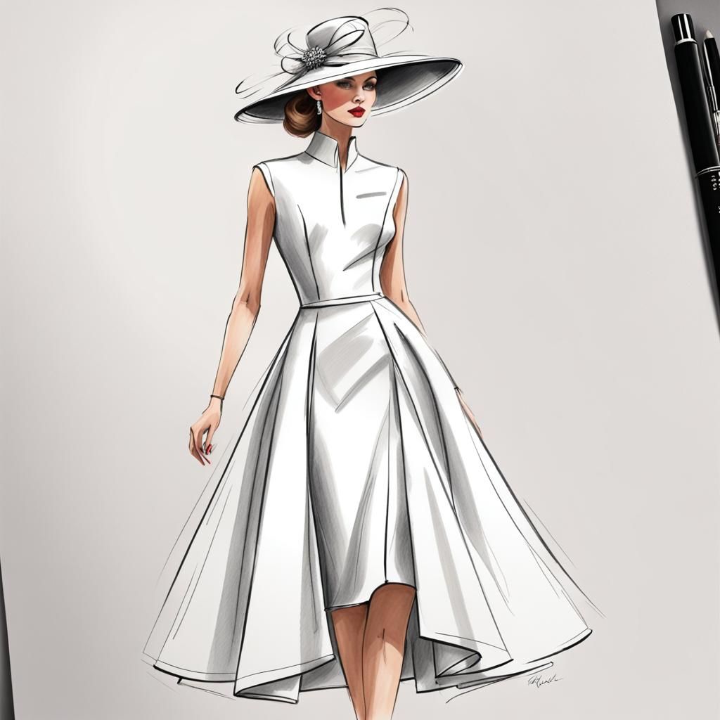 Haute Couture Dress Sketch with Hat