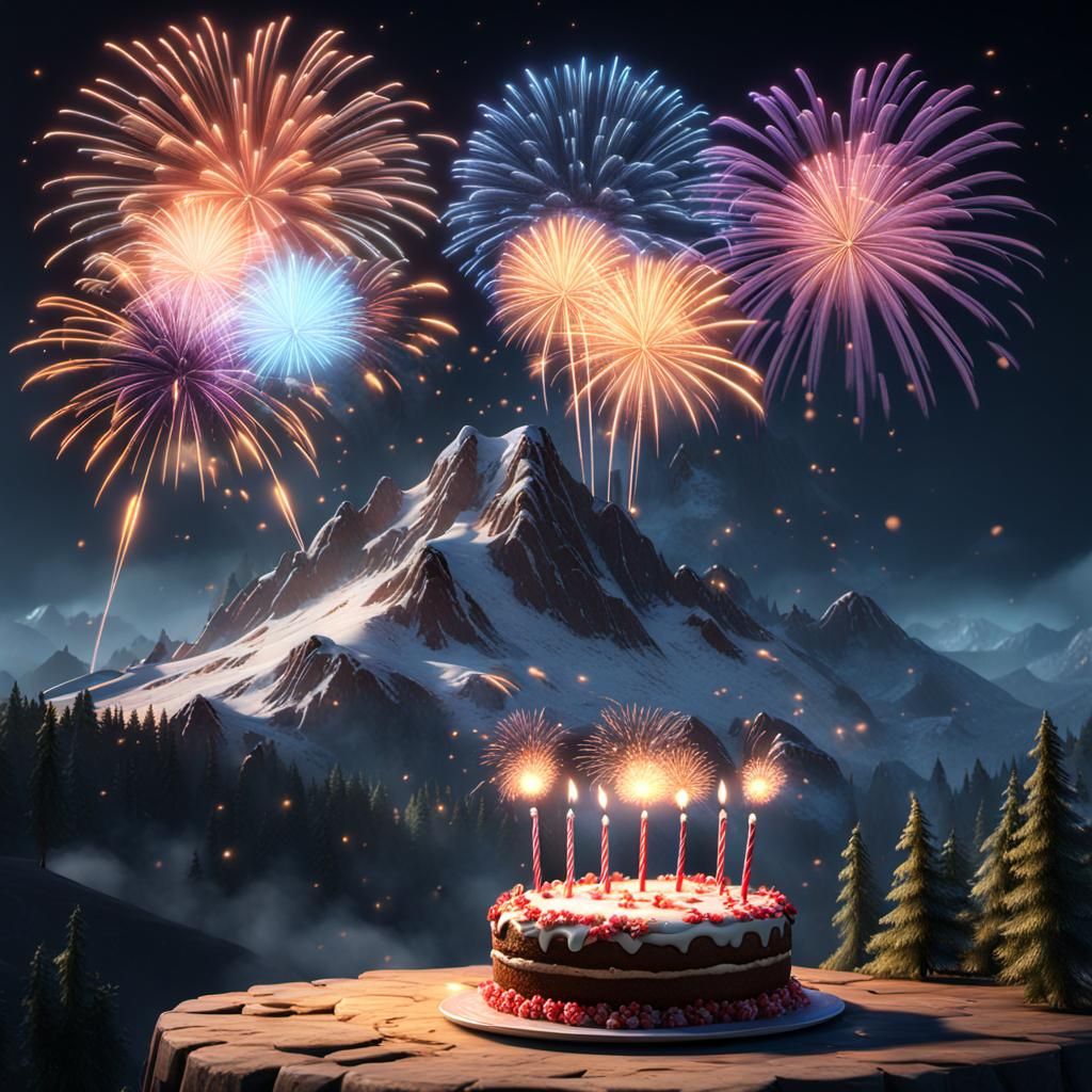 Epic 3D Birthday Cake with Fireworks Display