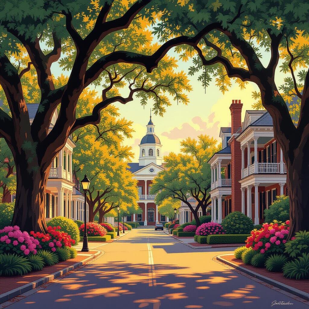 Savannah Georgia with Blooming Azaleas in Golden Light