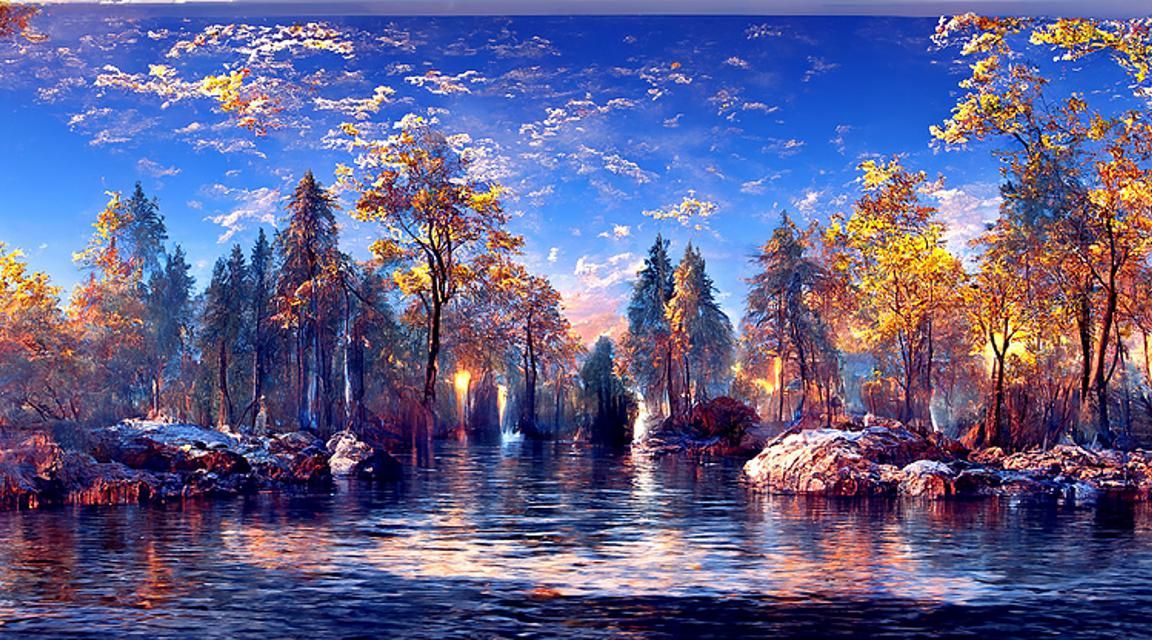 Ethereal Forest Lake Landscape Oil Painting