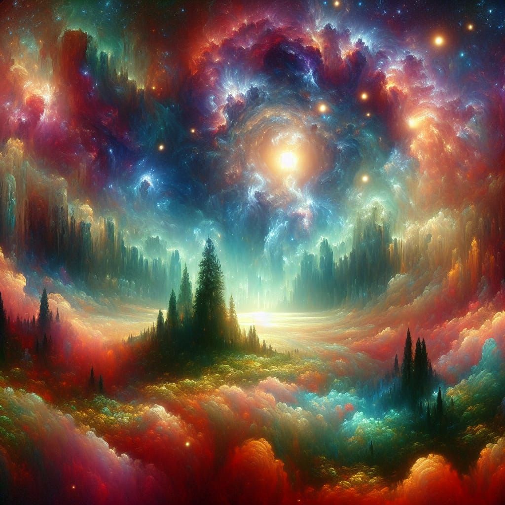 Vibrant Alien Forest in Ethereal Oil Painting Style