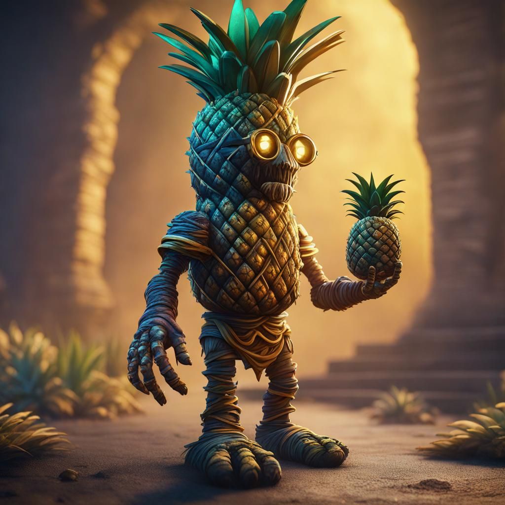 Mummified Pineapple Humanoid in Detailed Matte Painting