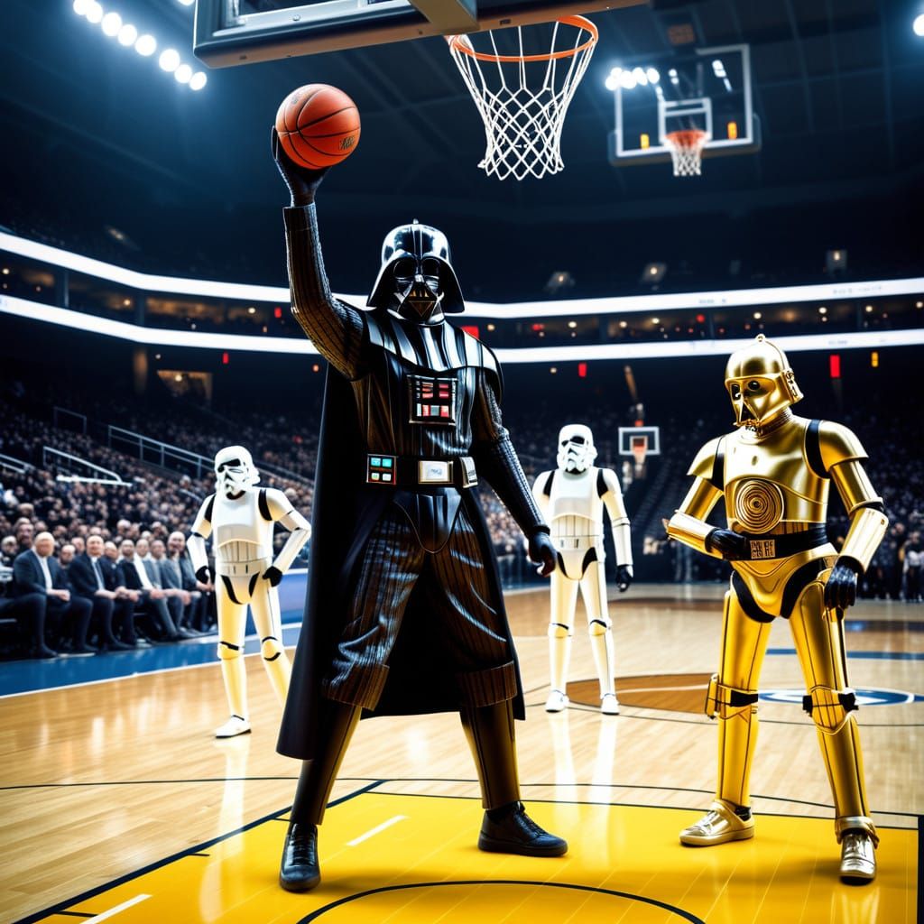 Galactic Showdown: Darth Vader Shoots Hoop with Wookiee and...