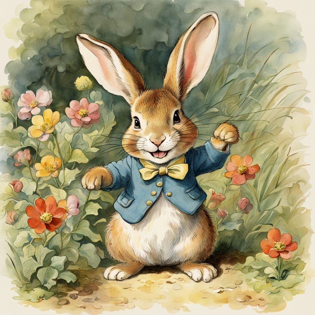 Smiling Rabbit in Beatrix Potter Style