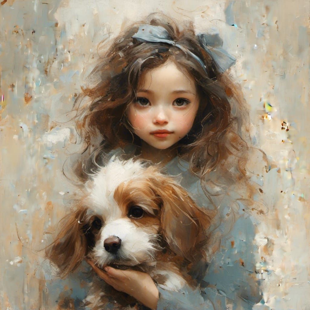 Girl Playing with Her Dog in Gentle Light