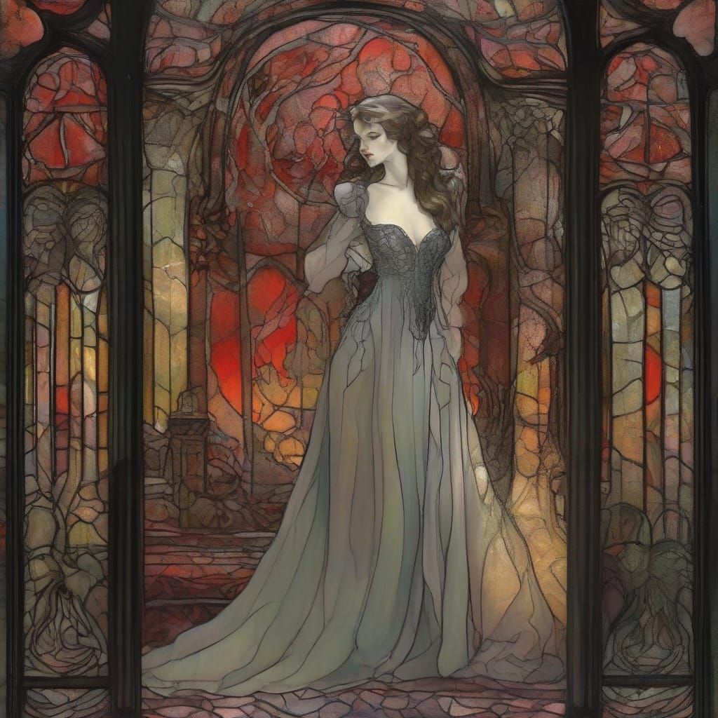 Vampire in Ethereal Glass Dress with Chiaroscuro Lighting