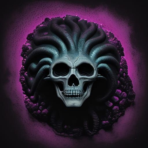 Surreal Brain Coral Macro in Deep Black and Fleshy Pink