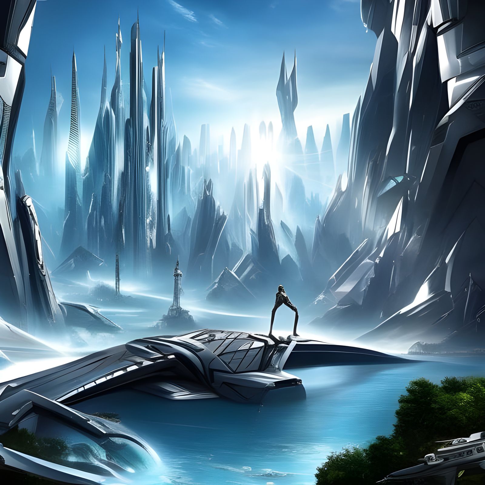 Futuristic Glass City at Sunset, 3D Render