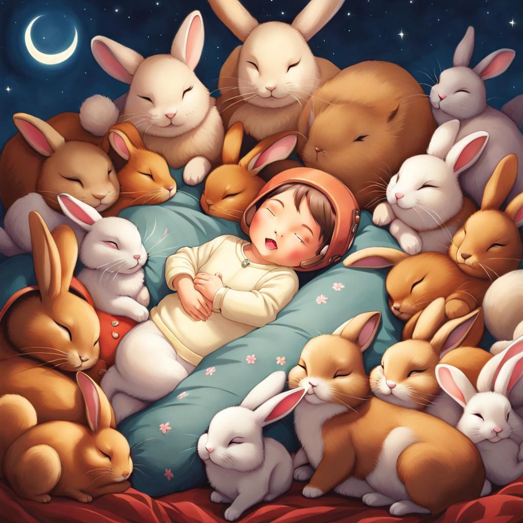 Child's dream: And then the big rabbit came and told me a story. And then the little rabbits and the little child fell a...