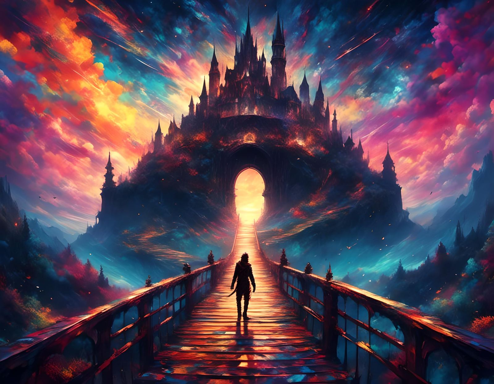 Giant Castle Island with Warrior Silhouette in Acrylic