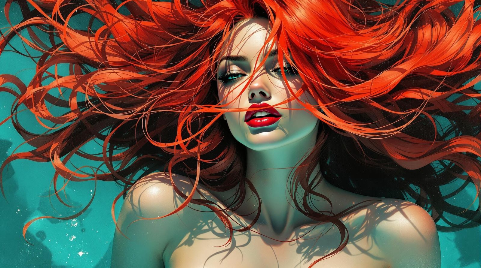 Turquoise Dreamscape with Enchanted Red Haired Maiden