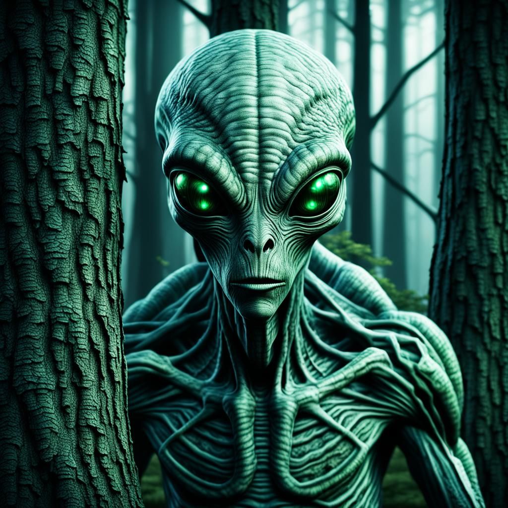 Eerie Forest Alien Observation Captured in Night Vision