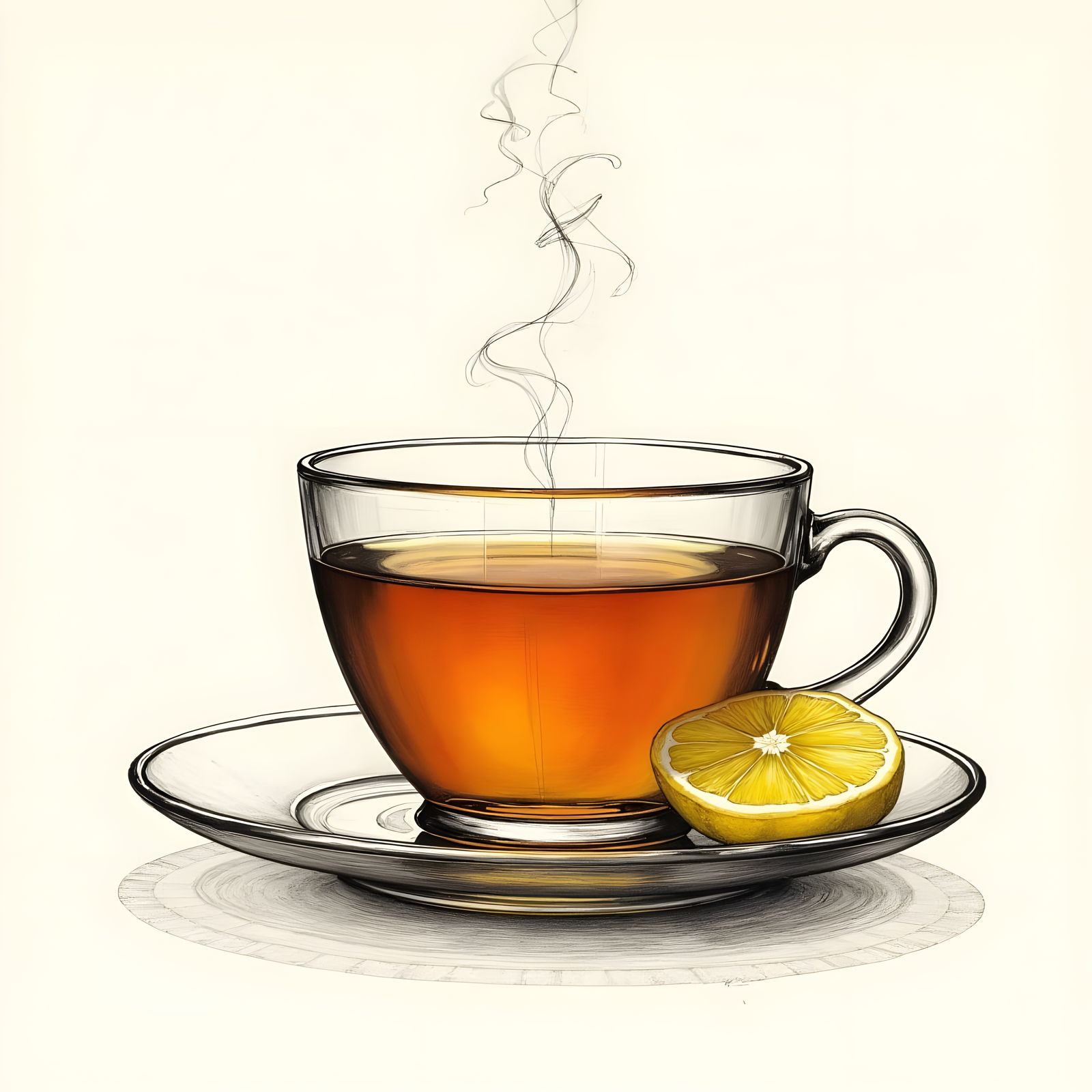 Teacup Etching with Cross-Hatching and Lemon Slice