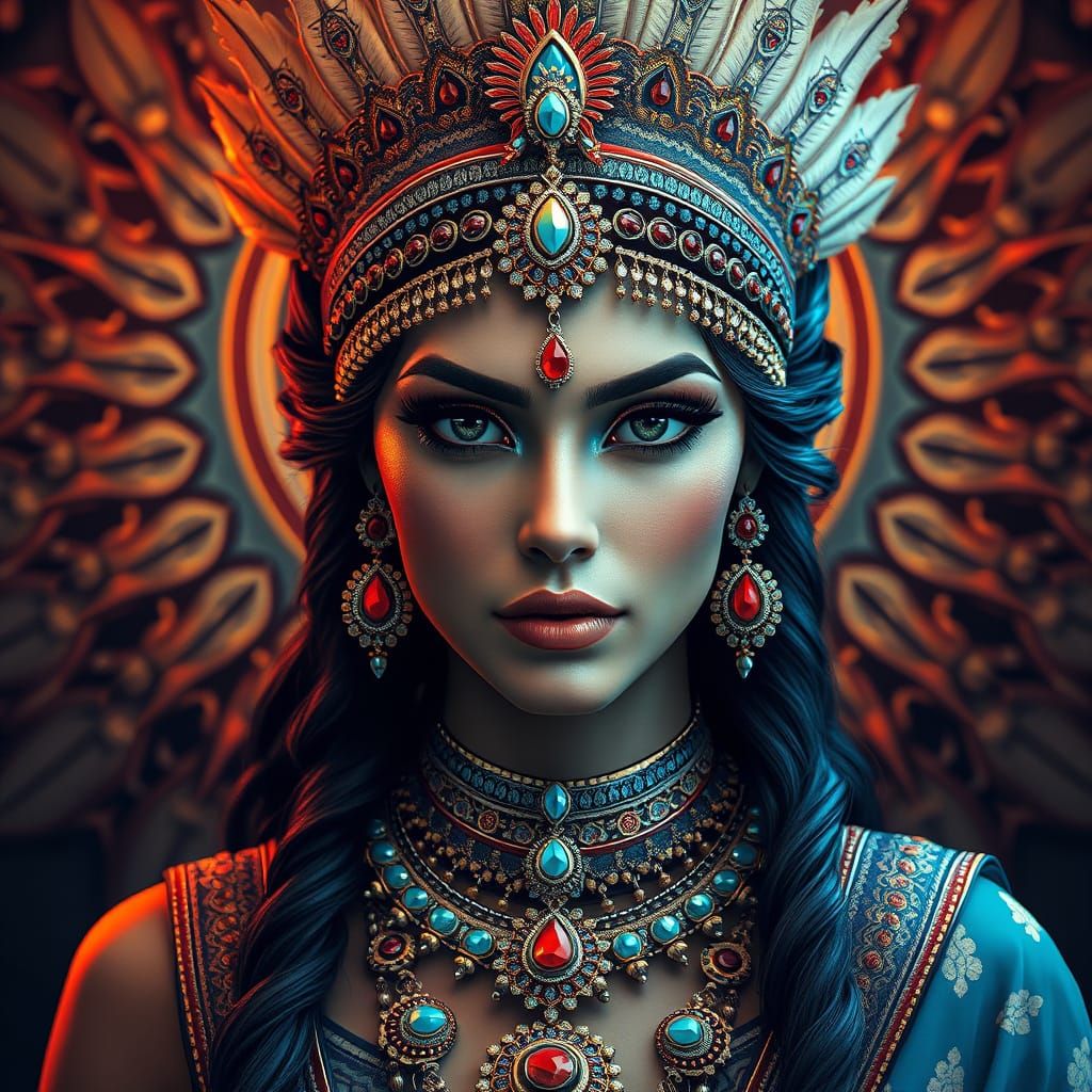 Regal Indian Woman Portrait in Art Nouveau Style