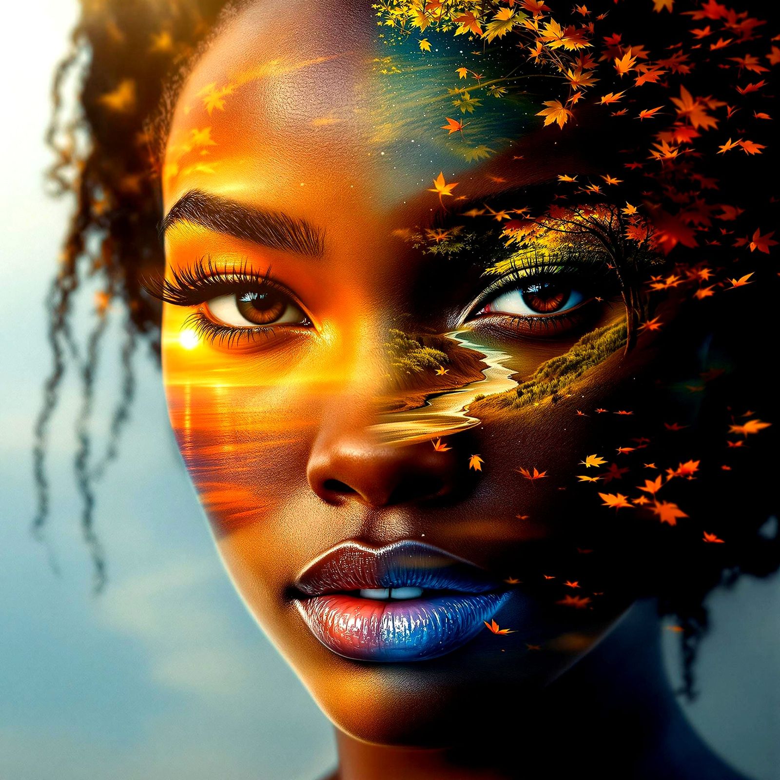 Hyperrealistic African Goddess in Vibrant Sunset Splendor