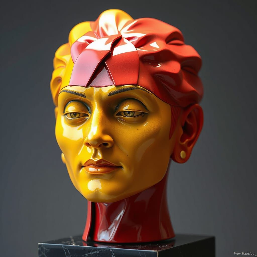 Hyperrealistic Sculpture of Reflected Glory in Vivid Red