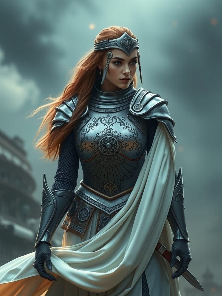 Sensual Valkyrie Goddess in Shimmering Armor