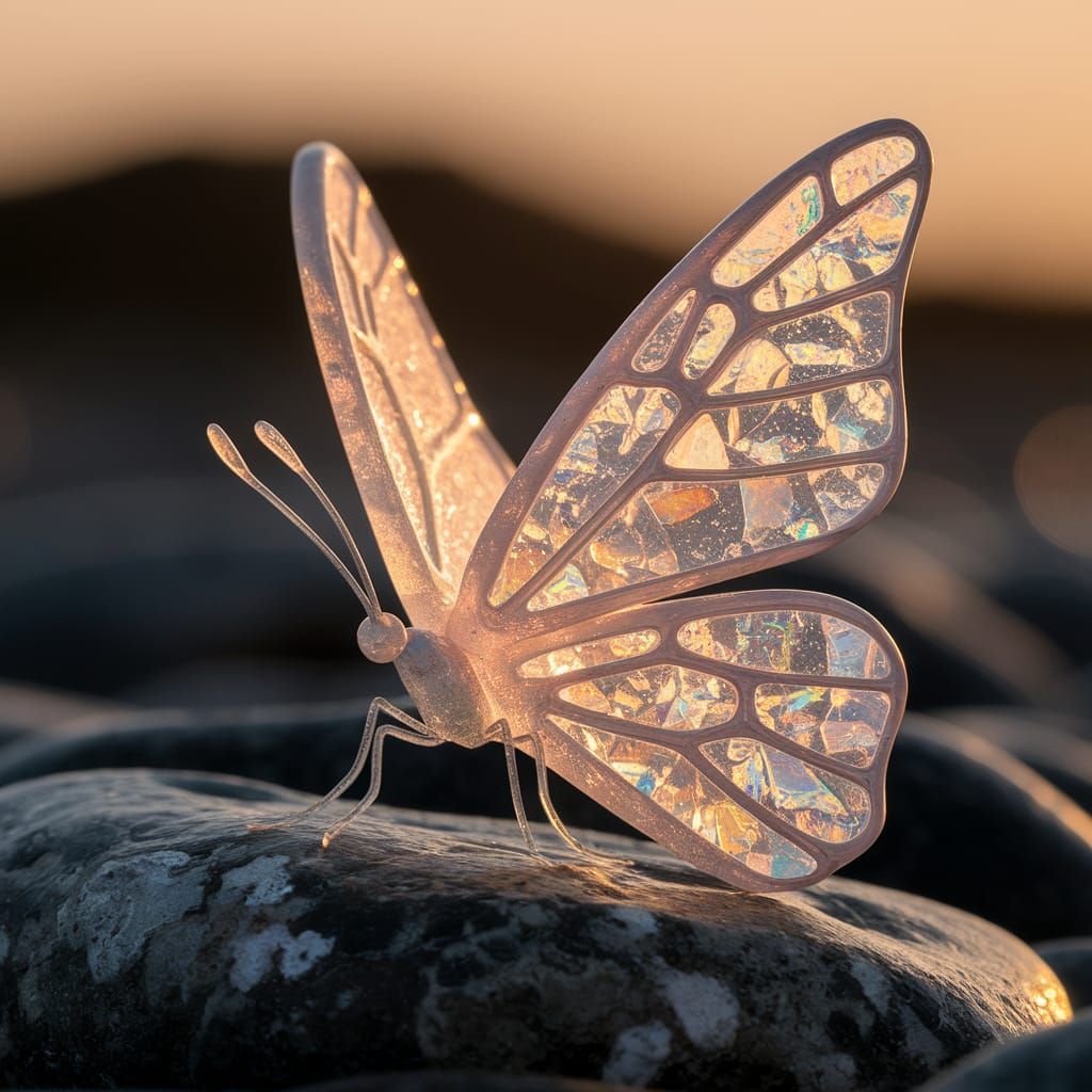 Stunning Glass Butterfly in Sunset Glow