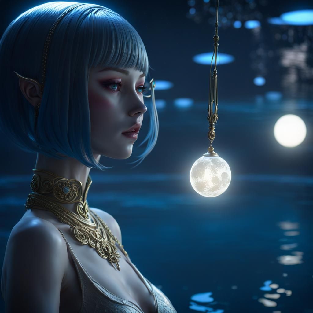 Android Mannequin Bathed in Moonlight: Anime Style