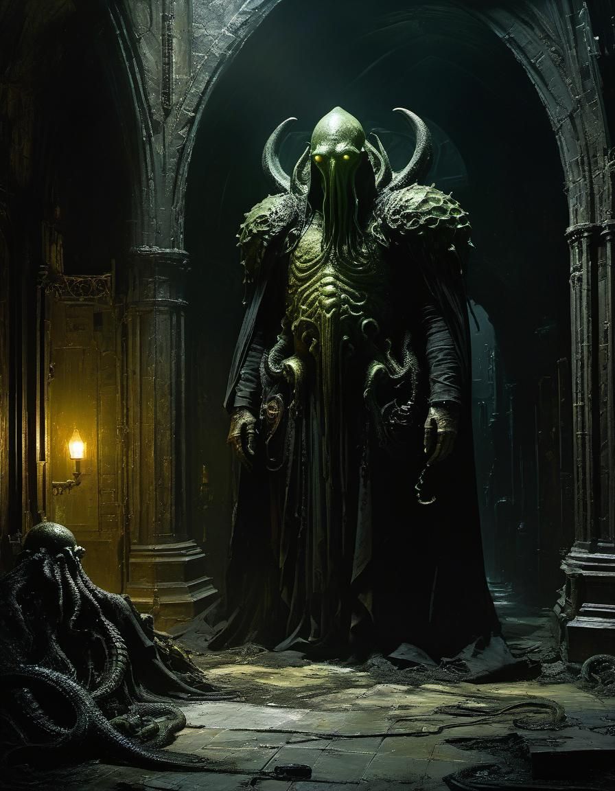 Gothic Knight of Cthulhu in Chiaroscuro Style