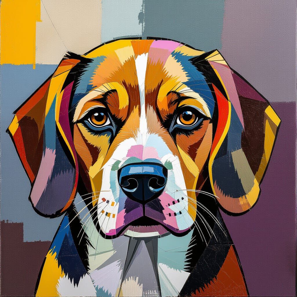 Abstract Beagle Portrait in Expressive Painting Style
