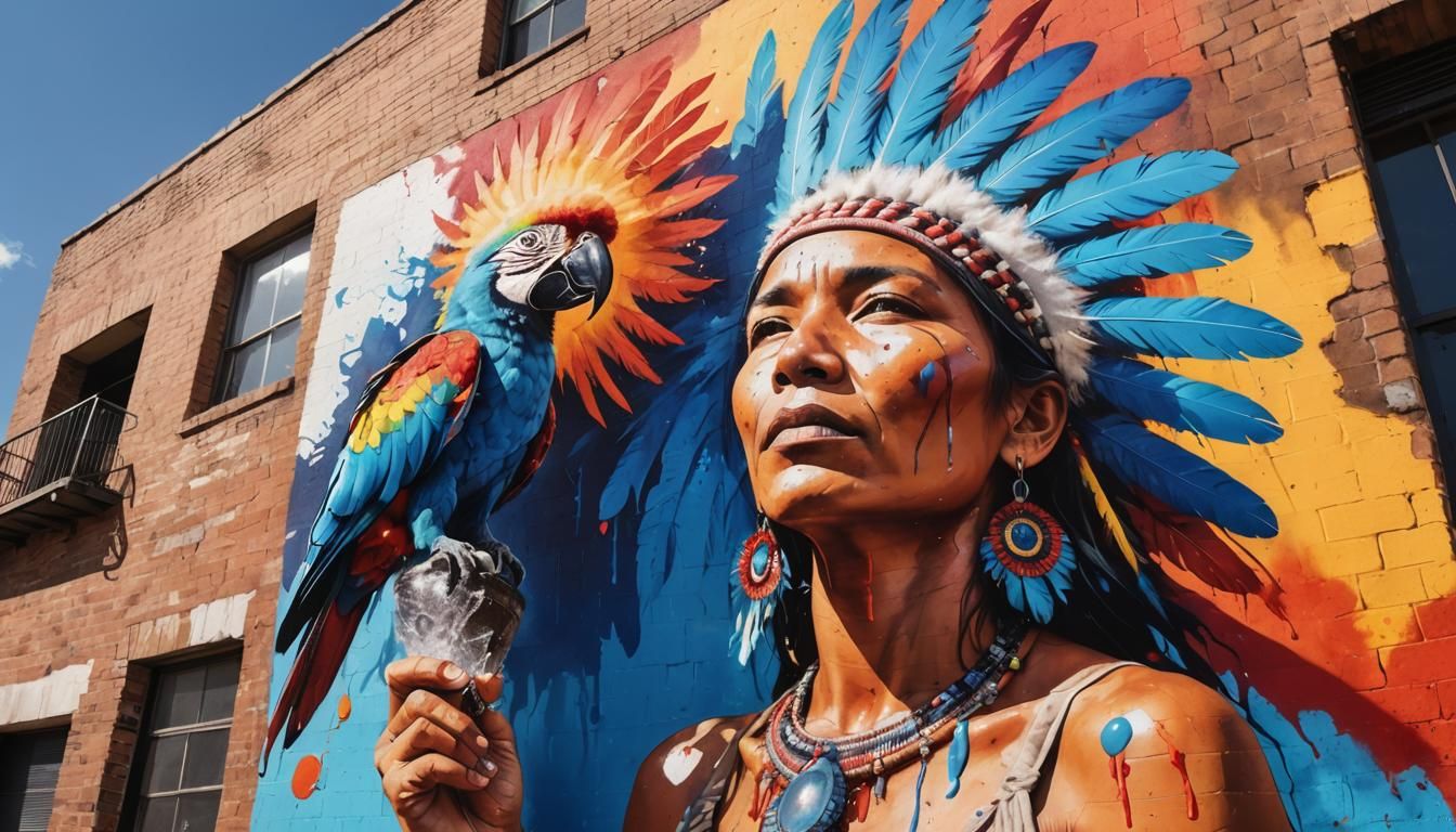 Indigenous Mural: Vibrant Street Art in Brazilian Style