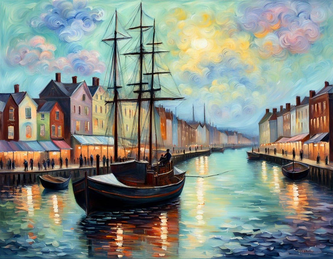 Victorian Port in Pastel Impressionist Impasto Style