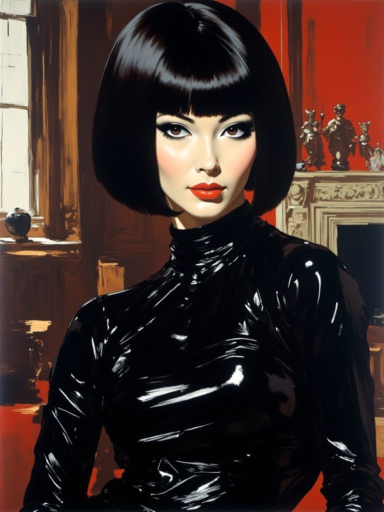 Steampunk Asian Woman in Victorian Living Room