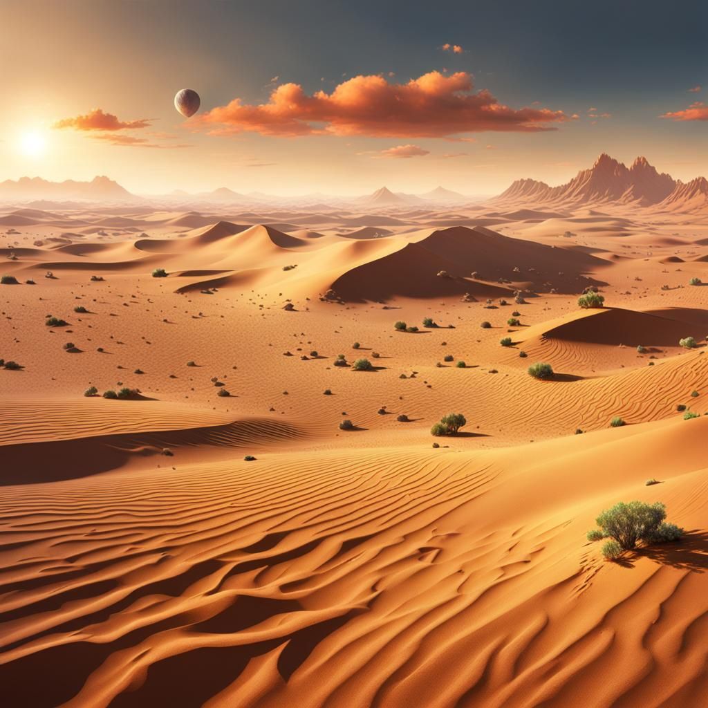 Desert Island Oasis in Hyperrealistic Splash Art