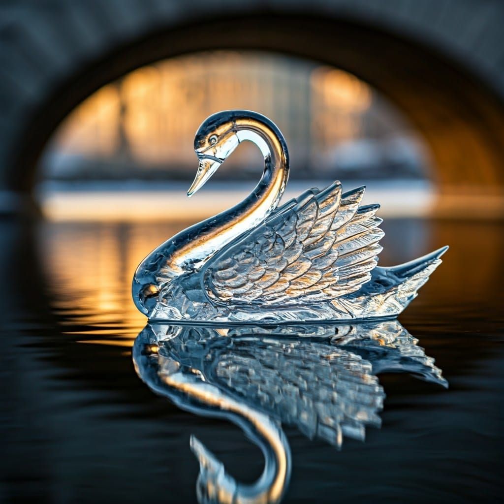 Ethereal Swan Ice Sculpture in Hyper-Realistic Style