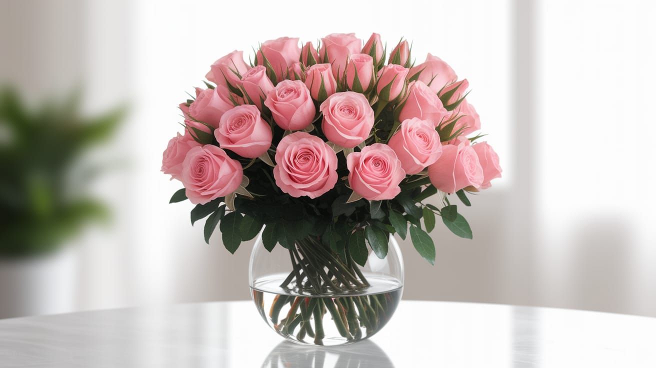 Elegant Pink Roses in Clear Glass Vase