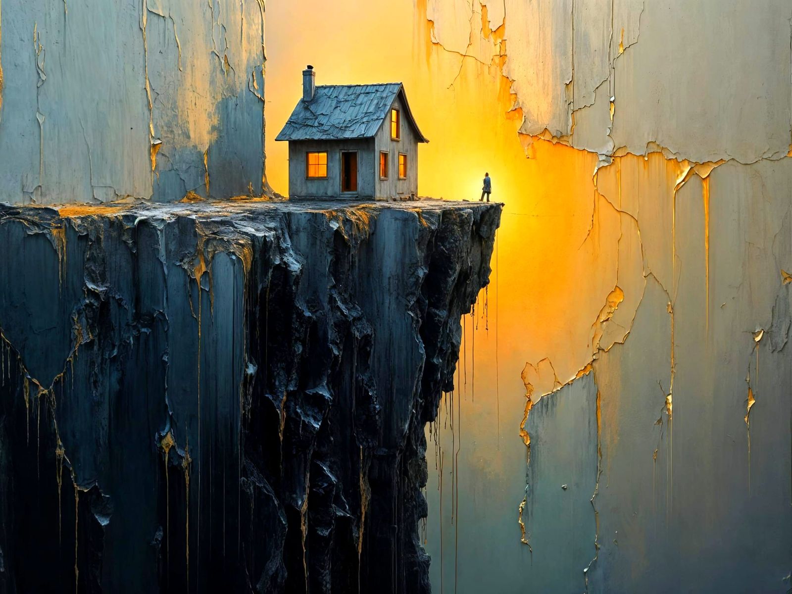 Solitary House on Crumbling Paint Cliff
