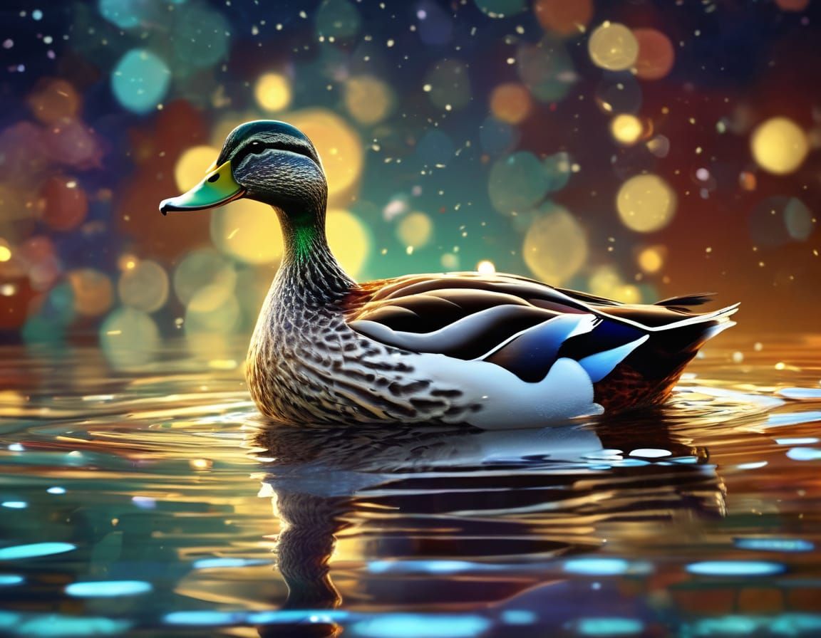 Surreal Duck Swimming on Bed in Hyperrealism Style