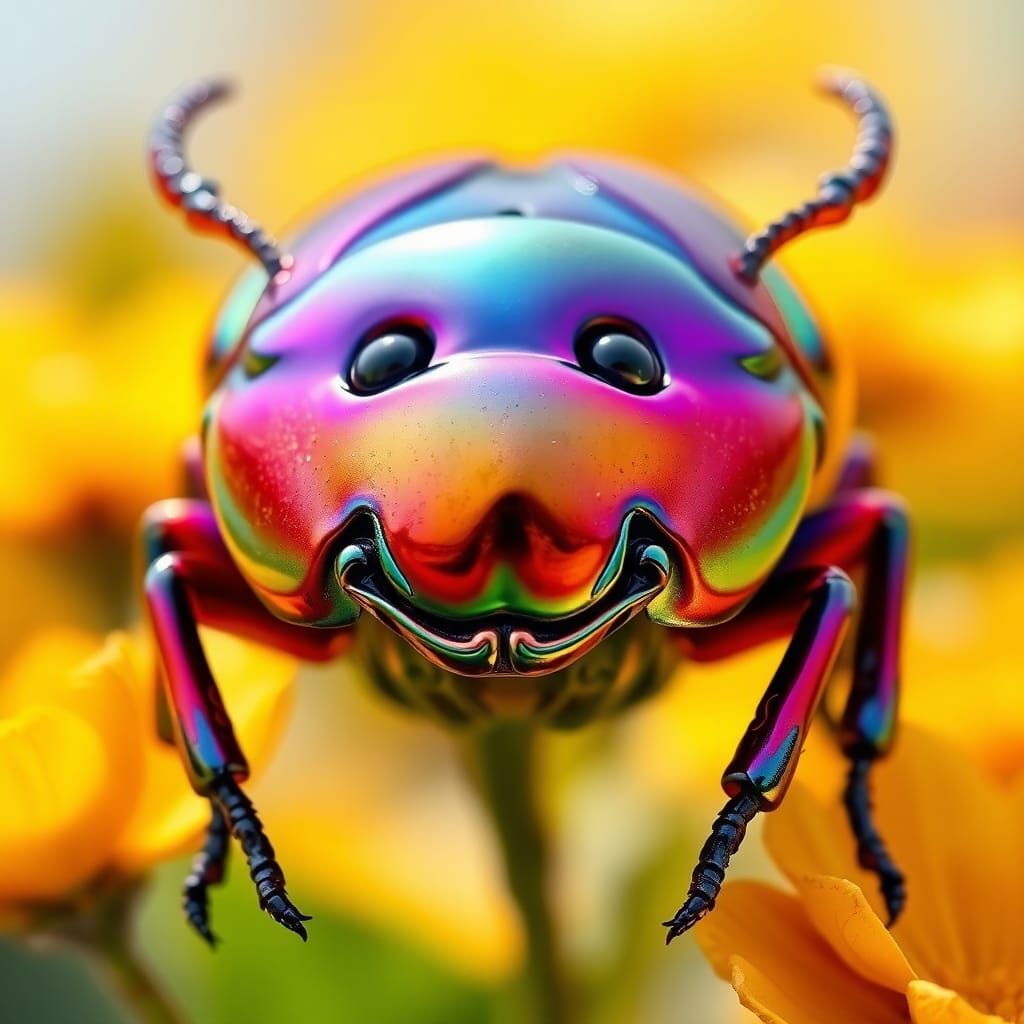 Smiling Beetle in Whimsical Art Nouveau Style