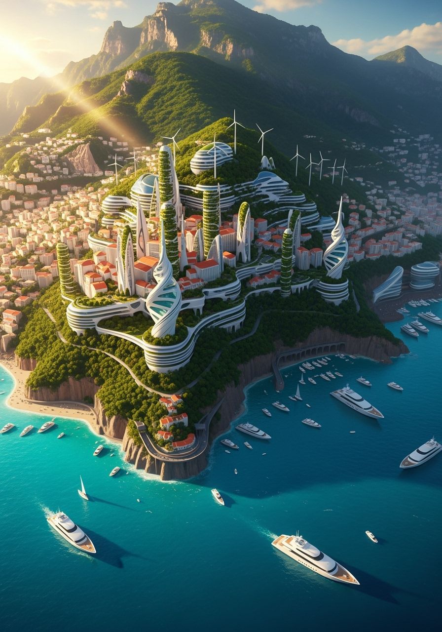 Futuristic Mediterranean City in Studio Ghibli Zaha Hadid St...