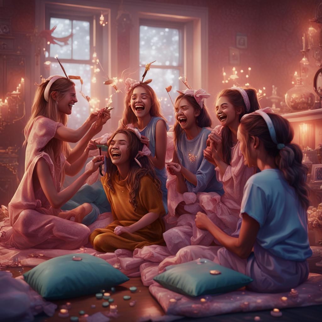 Girls' Slumber Party: Detailed Fantasy Concept Art