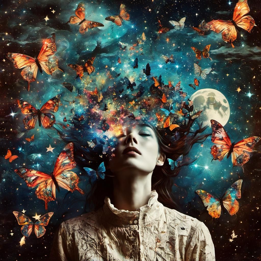 Surreal Galaxy Butterfly Explosion in Macabre Style