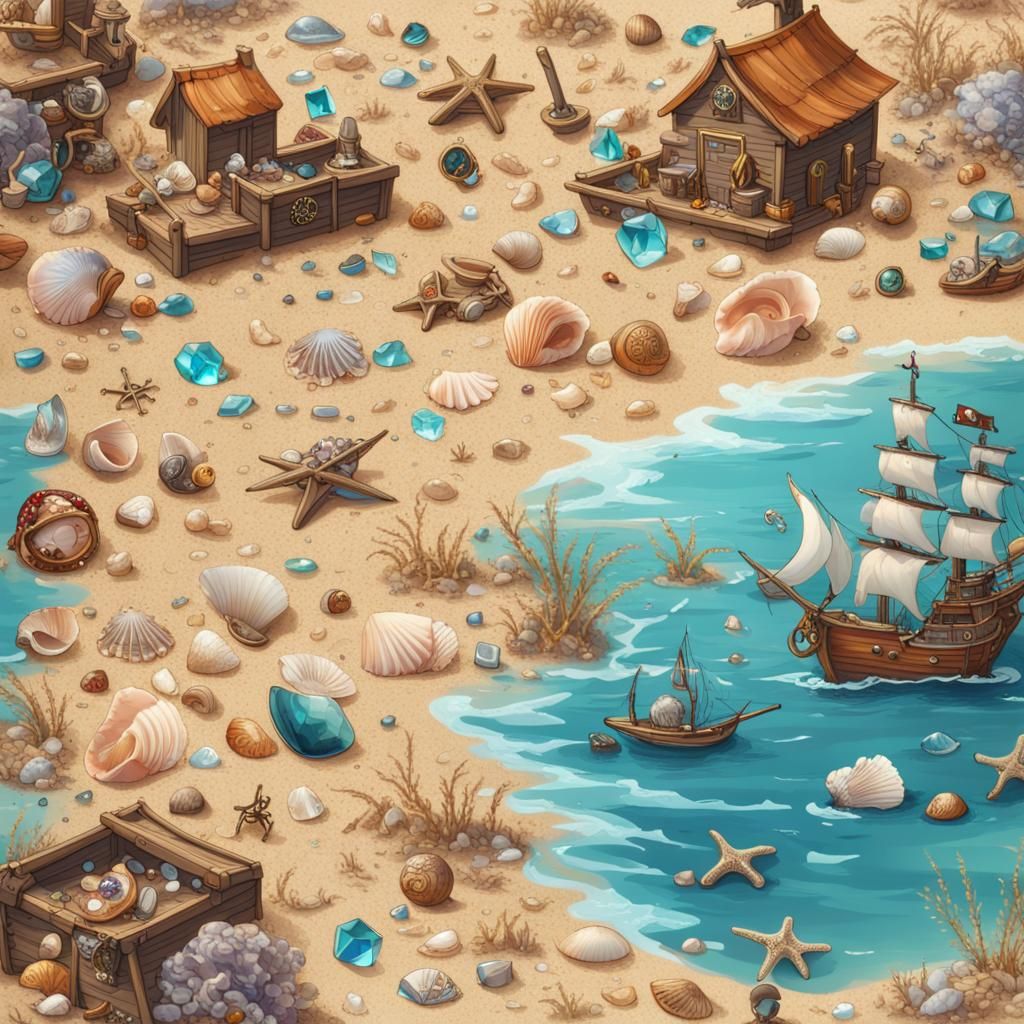 Seaside Treasure Hunt with Shells and Gems