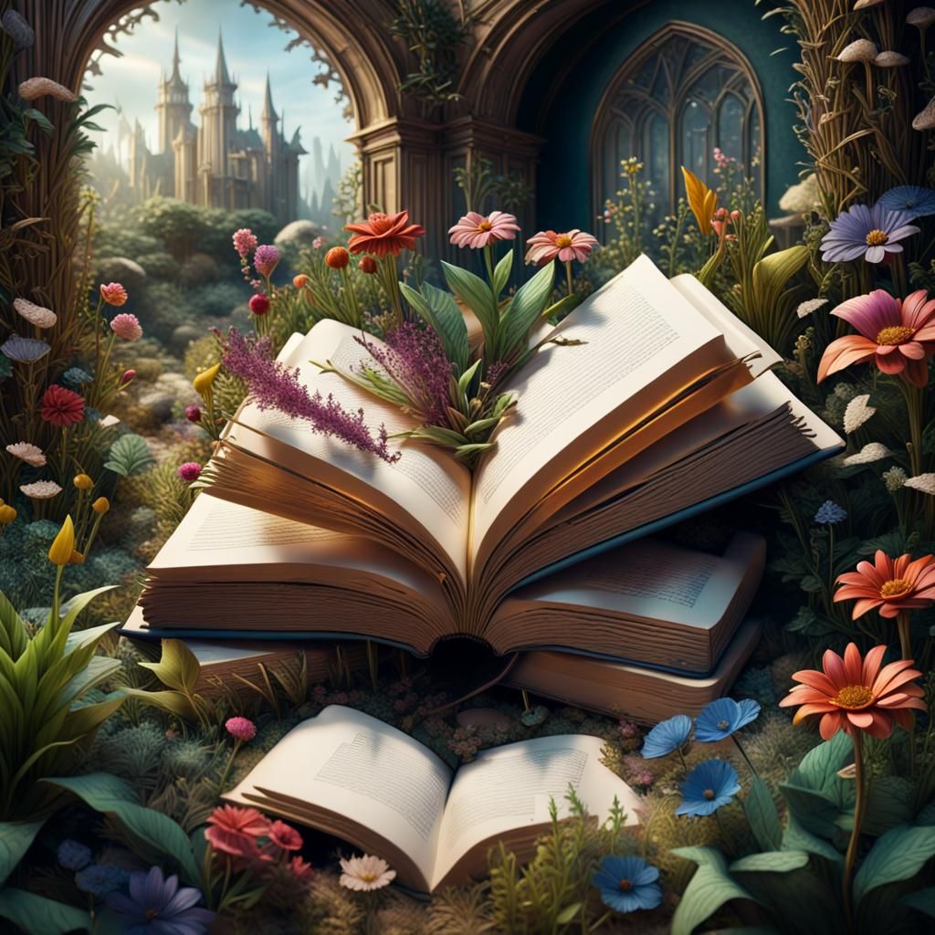 Book Page Garden: Detailed Matte Painting in Deep Color