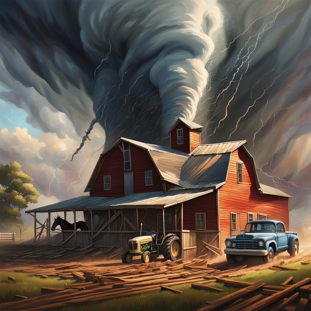 Hyperrealistic Tornado About to Destroy Farm