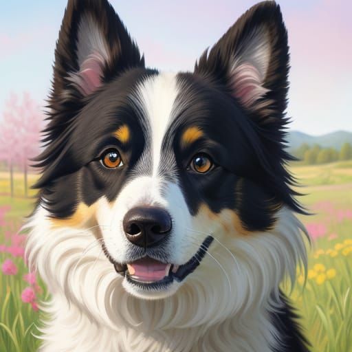 Girl and Border Collie: Vibrant Oil Painting Portrait