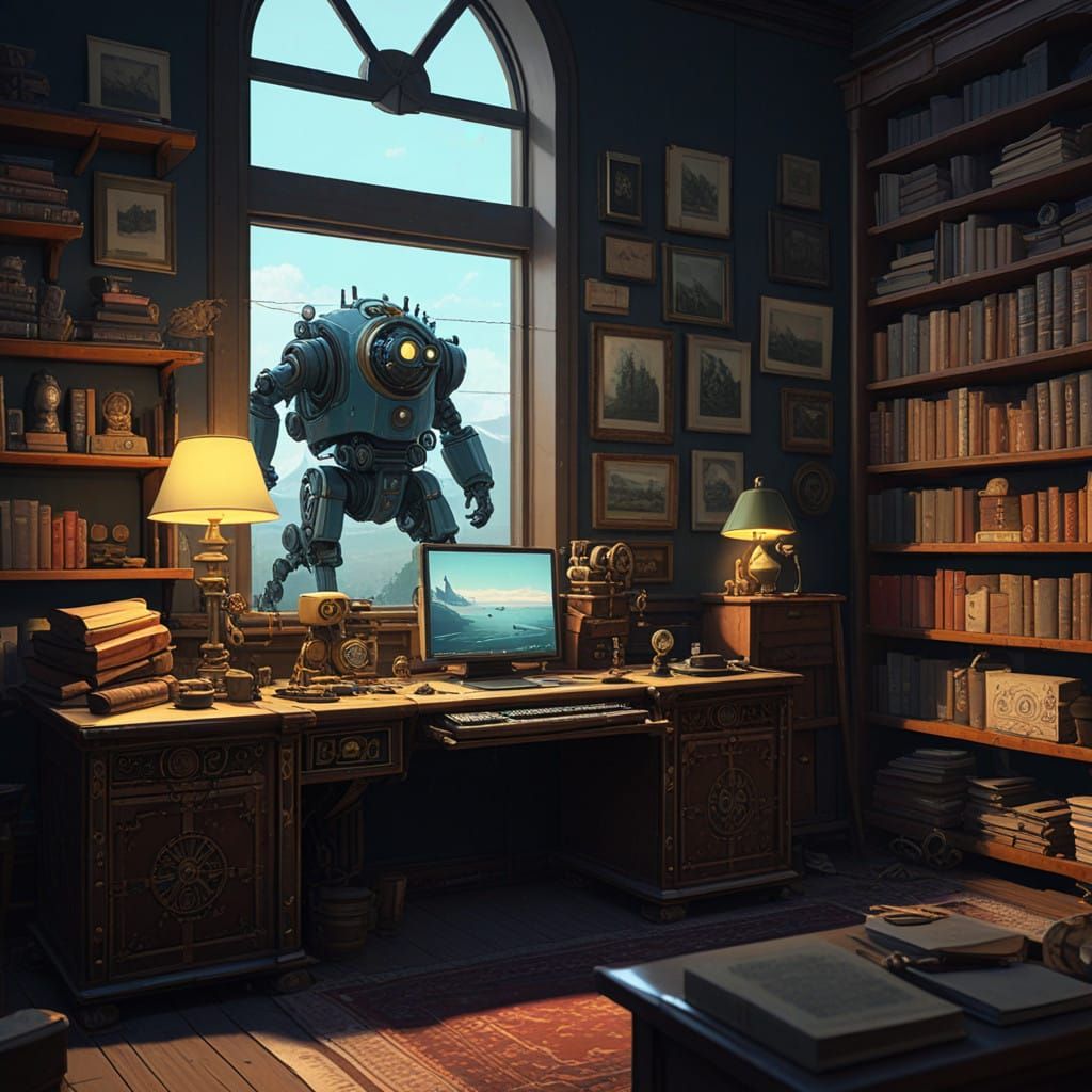 Steampunk Computer Study in Baroque Elegance