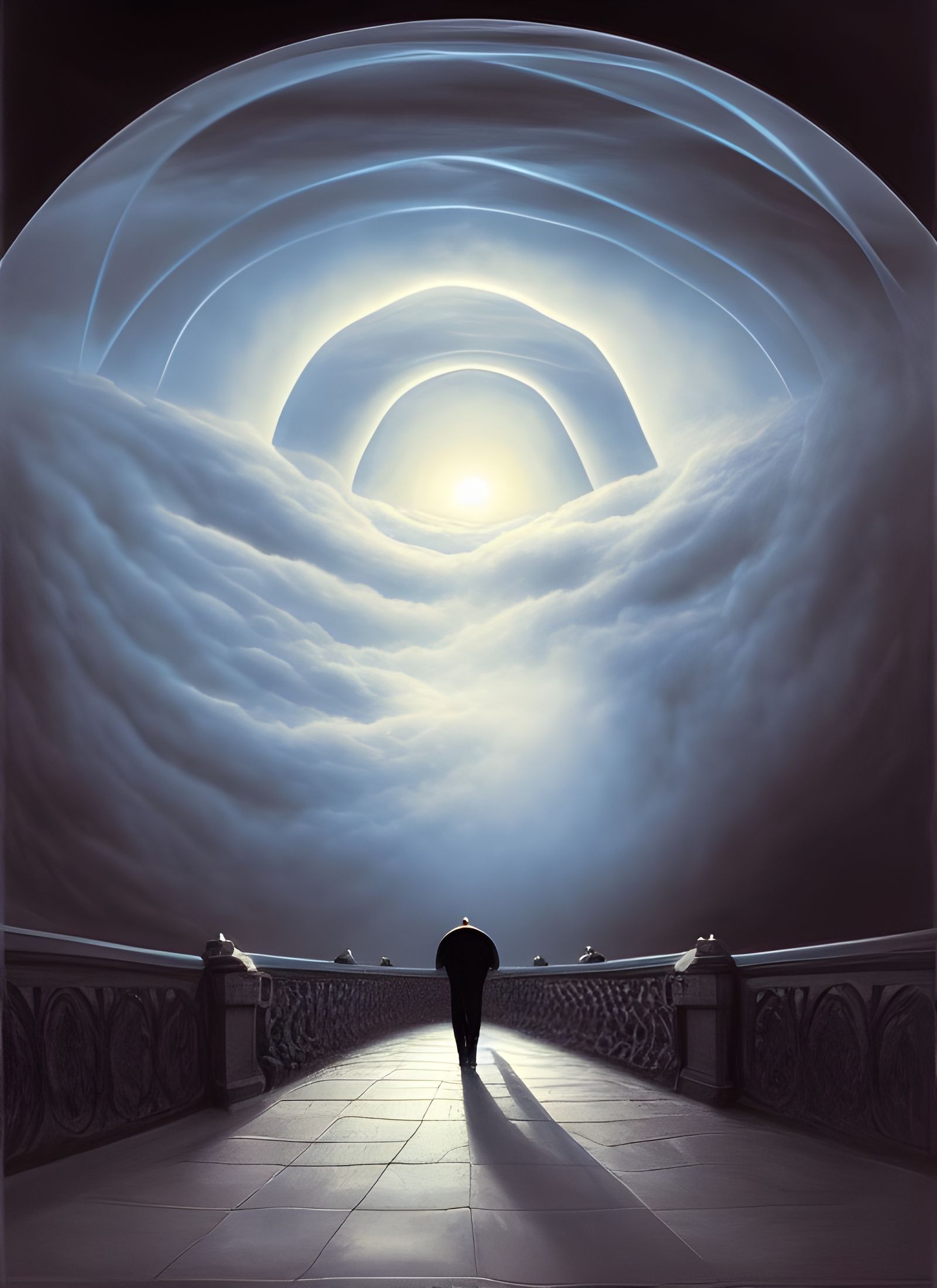 Surreal Walker on a Curved Metal Archway