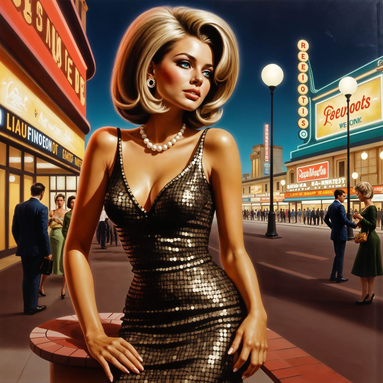 1960s Las Vegas Glamour in Bold Abstract Style