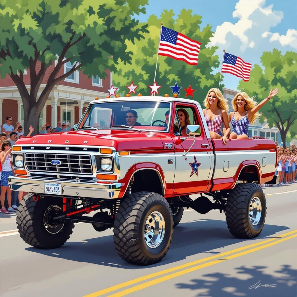 Patriotic Woman Drives Classic Truck in Parade