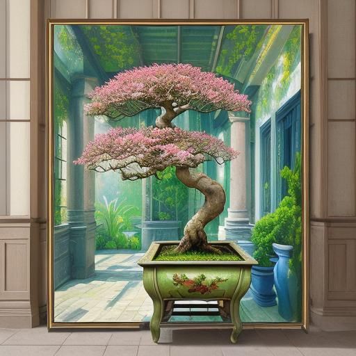 Bonsai Flower Stand in Neo-Impressionist Style