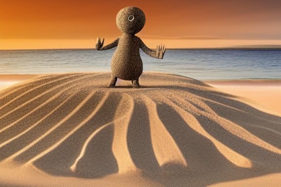 Giant Sand Monster Emerges on Beach