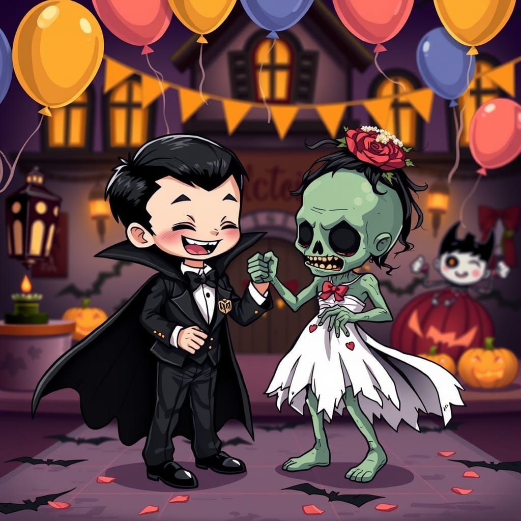 Chibi Vampire Zombie Dance in Manga Style